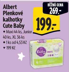 Albert Plenkové kalhotky Cute Baby, Maxi 44 ks, Junior. 40 ks, XL 36 ks 