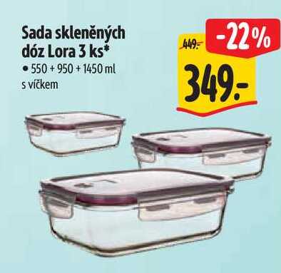 Sada skleněných dóz Lora 3 ks