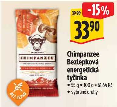 Chimpanzee Bezlepková energetická tyčinka, 55 g