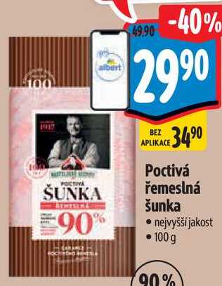 Poctivá řemeslná šunka, 100 g