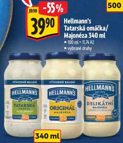 Hellmann's Tatarská omáčka/Majonéza, 340 ml 