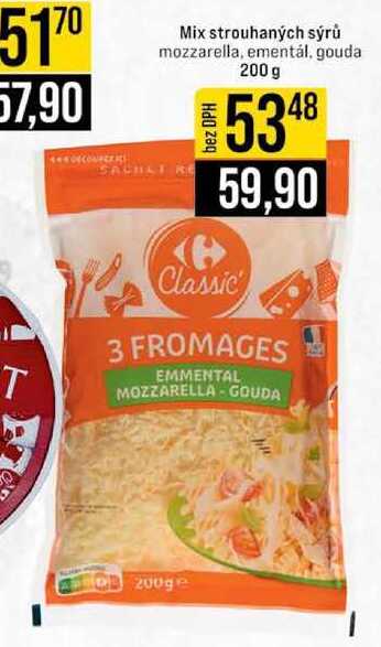 Mix strouhaných sýrů mozzarella, ementál, gouda 200 g 