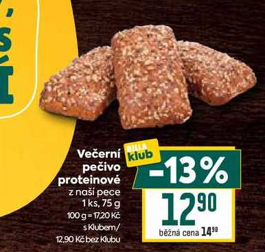 Večerní pečivo proteinové z naší pece 1 ks, 75 g 