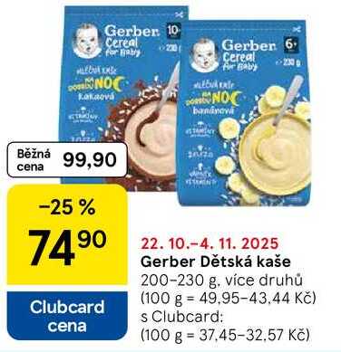 Gerber Dětská kaše, 200-230 g, více druhů 