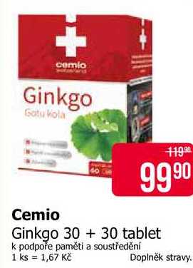 Cemio Ginkgo 30+30 tablet k podpoře paměti a soustředění