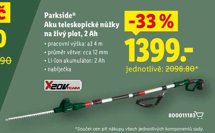Parkside Aku teleskopické nůžky na živý plot, 2 Ah