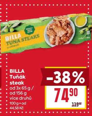 BILLA Tuňák steak od 3x 65 g