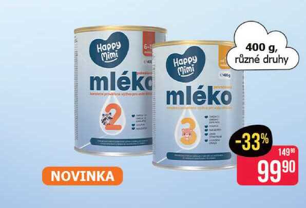 Happy Mimi mléko 400 g, různé druhy