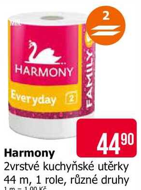 Harmony FAMILY 2vrstvé kuchyňské utěrky 44 m, 1 role, různé druhy