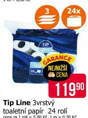 Tip Line 3vrstvý toaletní papír 24 rolí 