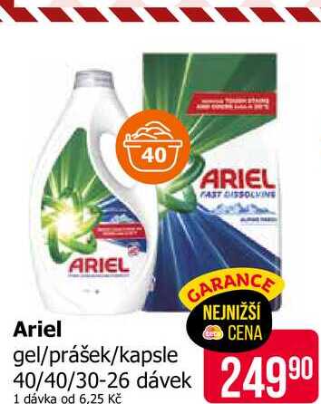 ARIEL gel/prášek/kapsle 40/40/30-26 dávek 