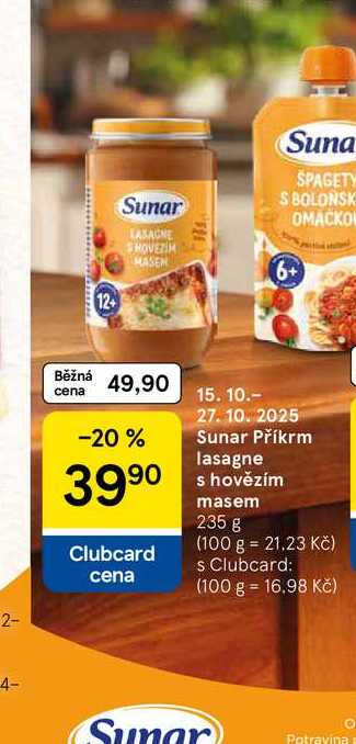 Sunar Příkrm lasagne s hovězím masem, 235 g 