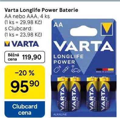 Varta Longlife Power Baterie AA nebo AAA, 4 ks
