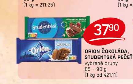 ORION ČOKOLÁDA, STUDENTSKÁ PEČEŤ vybrané druhy 85-90 g