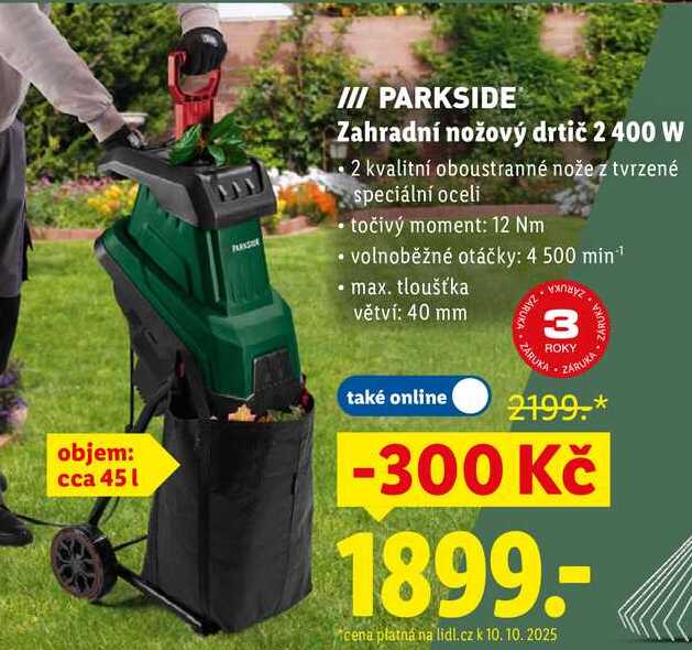Zahradní nožový drtič 2400 W 