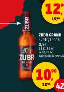 ZUBR GRAND světlý ležák, 0,5 l