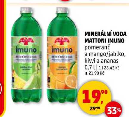 MINERÁLNÍ VODA MATTONI IMUNO, 0,7 l