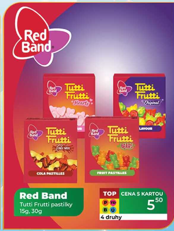 Red Band Tutti Frutti pastilky 15g, 30g