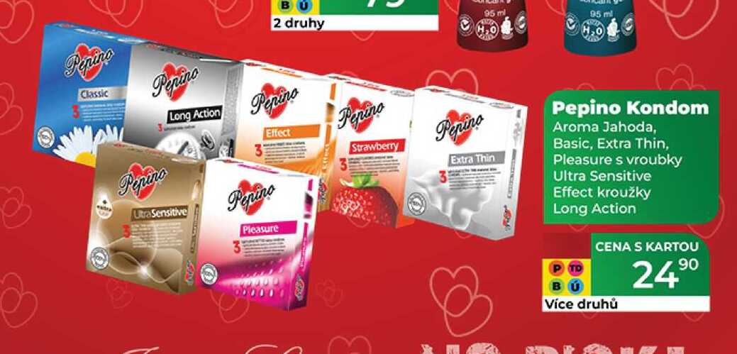 Pepino Kondom Aroma Jahoda, Basic, Extra Thin, Pleasure s vroubky Ultra Sensitive Effect kroužky Long Action  