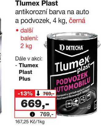 Tlumex Plast antikorozní barva na auto a podvozek, 4 kg