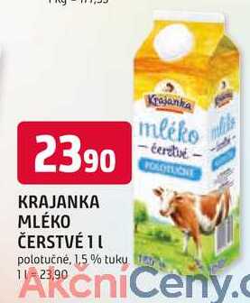 KRAJANKA MLÉKO ČERSTVÉ 1l polotučné. 1,5% tuku