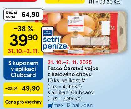 Tesco Čerstvá vejce z halového chovu, 10 ks. velikost M