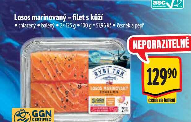   Losos marinovaný - filet s kůží  2x125 g