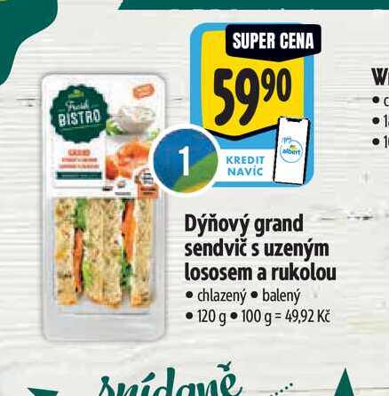 Dýňový grand sendvič s uzeným lososem a rukolou  120 g