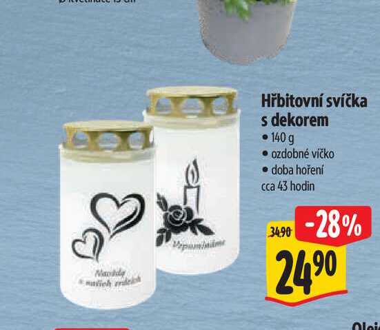 Hřbitovní svíčka s dekorem 140 g