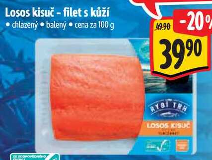 Losos kisuč - filet s kůží, cena za 100 g