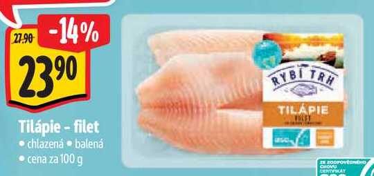 Tilápie - filet, cena za 100 g