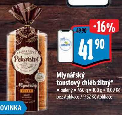 Mlynářský toustový chléb žitný, 450 g