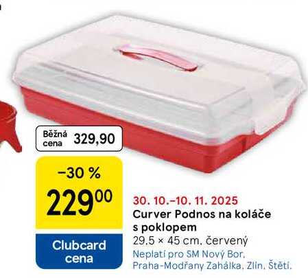 Curver Podnos na koláče s poklopem, 29.5 x 45 cm, červený 