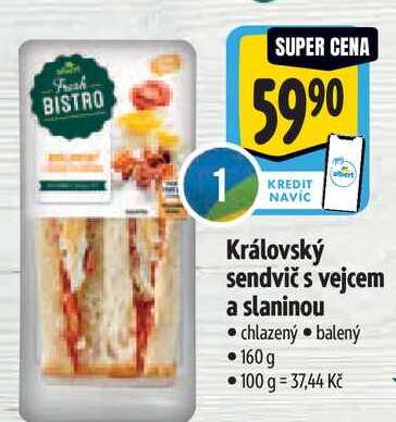 Královský sendvičs vejcem a slaninou, 160 g