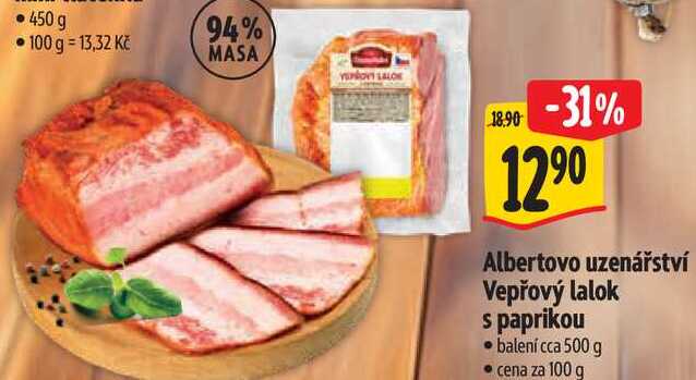 Albertovo uzenářství Vepřový lalok s paprikou, cena za 100 g