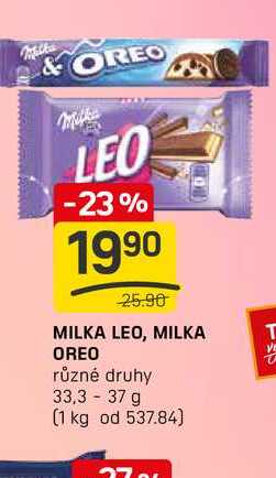 MILKA LEO, MILKA OREO různé druhy 33,3- 37 g