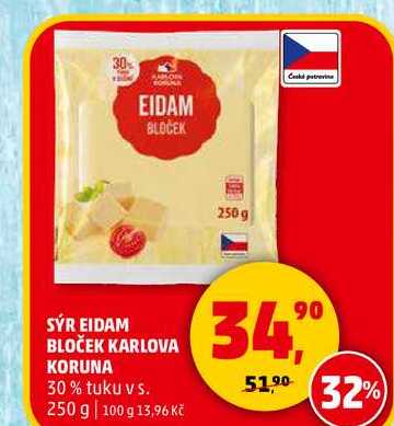 SÝR EIDAM BLOČEK KARLOVA KORUNA, 250 g
