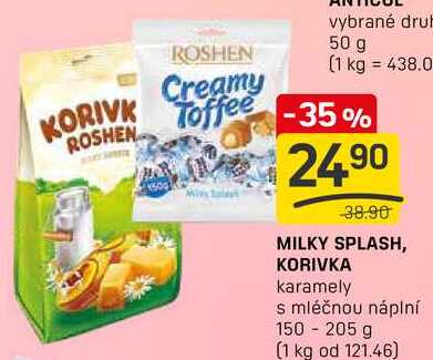 MILKY SPLASH, KORIVKA karamely s mléčnou náplní 150 - 205 g