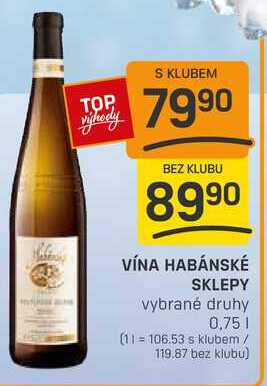 VÍNA HABÁNSKÉ SKLEPY vybrané druhy 0,75l