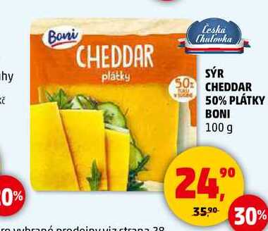 SÝR CHEDDAR 50% PLÁTKY BONI, 100 g