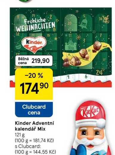 Kinder Adventní kalendář Mix, 121 g