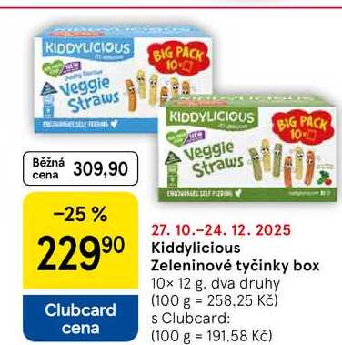 Kiddylicious Zeleninové tyčinky box, 10x 12 g, dva druhy