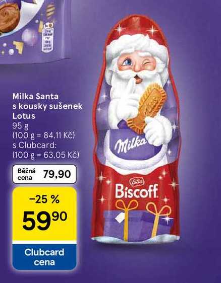 Milka Santa s kousky sušenek Lotus, 95 g