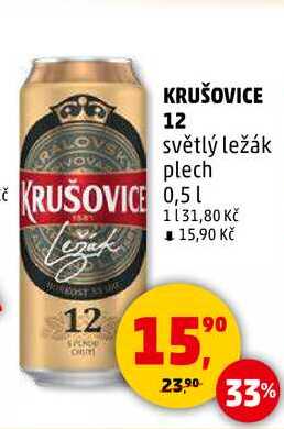 KRUŠOVICE 12 světlý ležák plech, 0,5 l