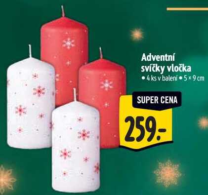 Adventní svíčky vločka, 4 ks 