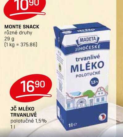 JČ MLÉKO TRVANLIVÉ polotučné 1,5% 1l
