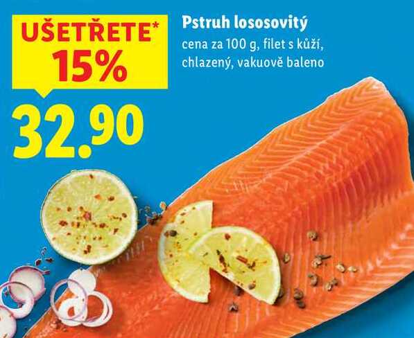 Pstruh lososovitý, cena za 100 g