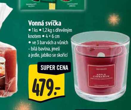 Vonná svíčka 1ks 1,2 kg s dřevěným knotem 4×6 cm