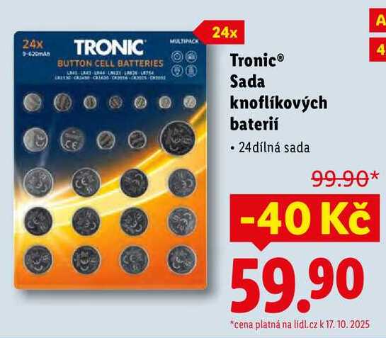 Tronic Sada knoflíkových baterií, 24 dílná sada