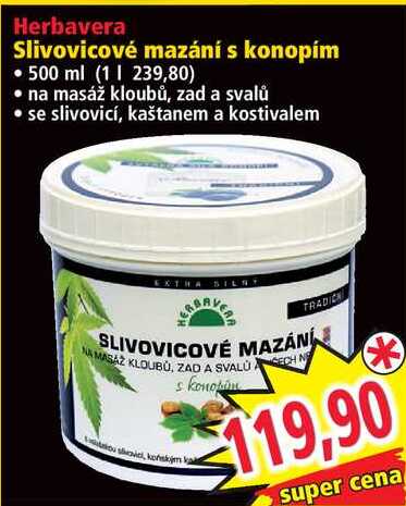 Herbavera Slivovicové mazání s konopím, 500 ml